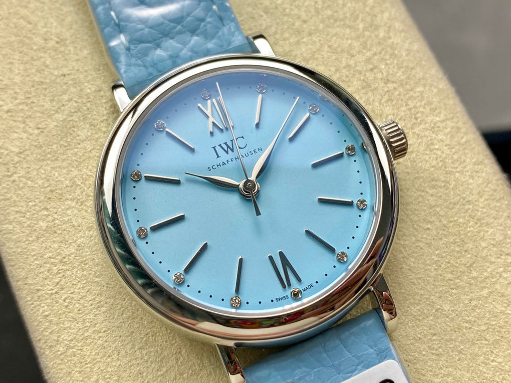 PORTOFINO AUTOMATIC 34 WATCH SILVER CASE WITH SAPPHIRE BLUE LEATHER STRAP AND DIAL
