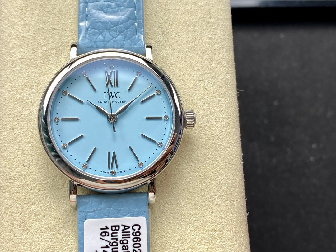 PORTOFINO AUTOMATIC 34 WATCH SILVER CASE WITH SAPPHIRE BLUE LEATHER STRAP AND DIAL