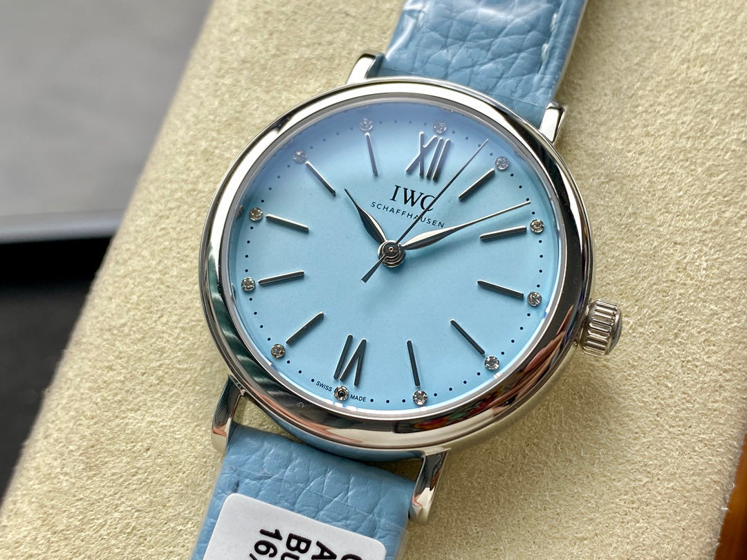 PORTOFINO AUTOMATIC 34 WATCH SILVER CASE WITH SAPPHIRE BLUE LEATHER STRAP AND DIAL
