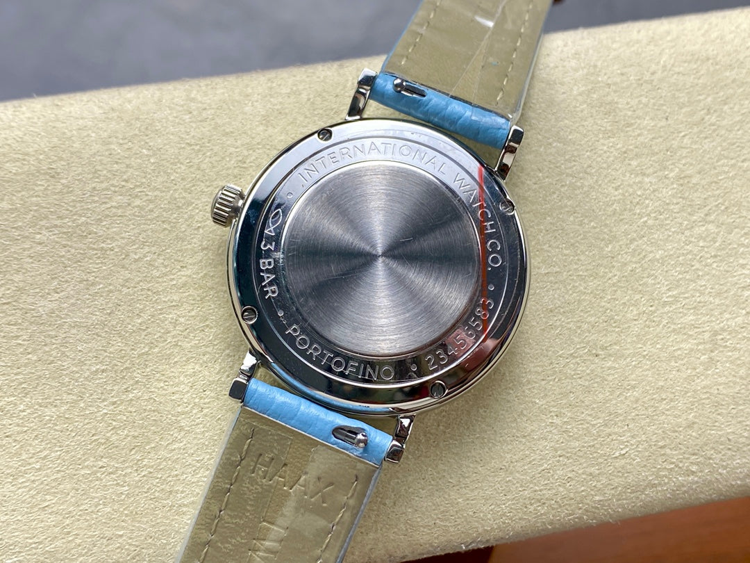 PORTOFINO AUTOMATIC 34 WATCH SILVER CASE WITH SAPPHIRE BLUE LEATHER STRAP AND DIAL