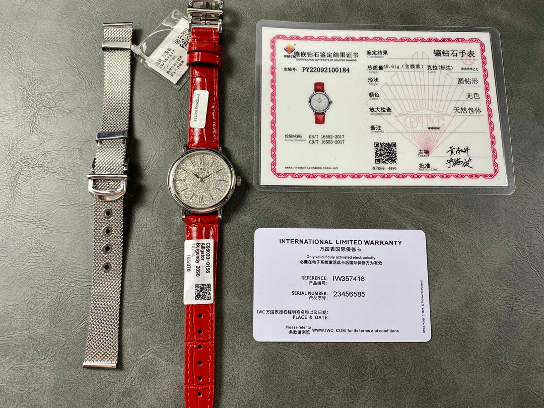 PORTOFINO AUTOMATIC 34 WATCH SILVER CASE WITH RUBY RED LEATHER STRAP