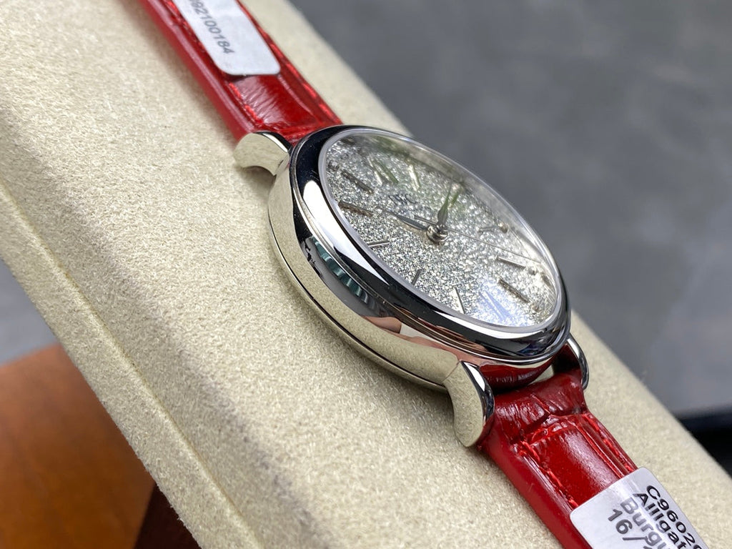 PORTOFINO AUTOMATIC 34 WATCH SILVER CASE WITH RUBY RED LEATHER STRAP