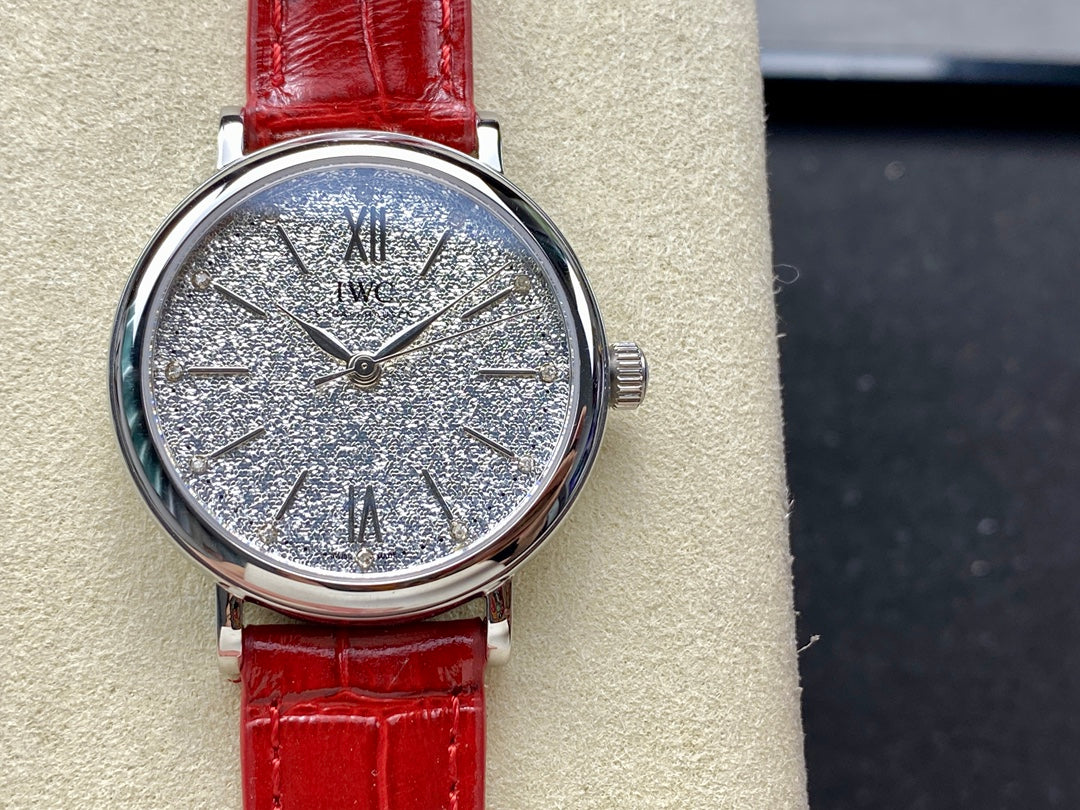 PORTOFINO AUTOMATIC 34 WATCH SILVER CASE WITH RUBY RED LEATHER STRAP