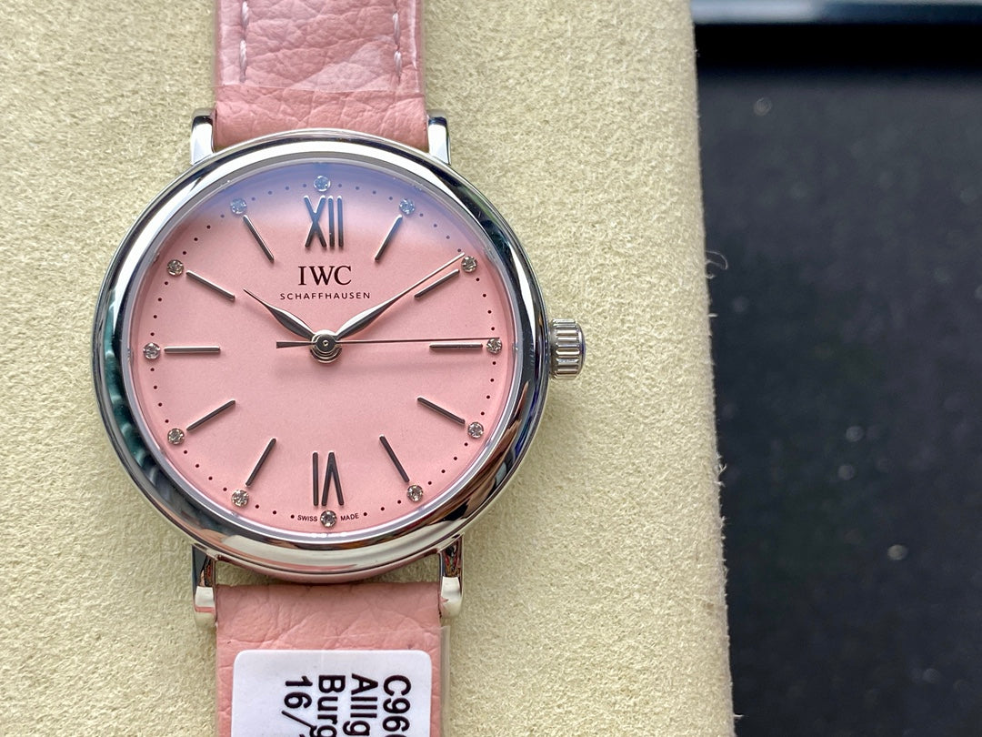 PORTOFINO AUTOMATIC 34 WATCH SILVER CASE WITH LIGHT PINK LEATHER STRAP AND DIAL