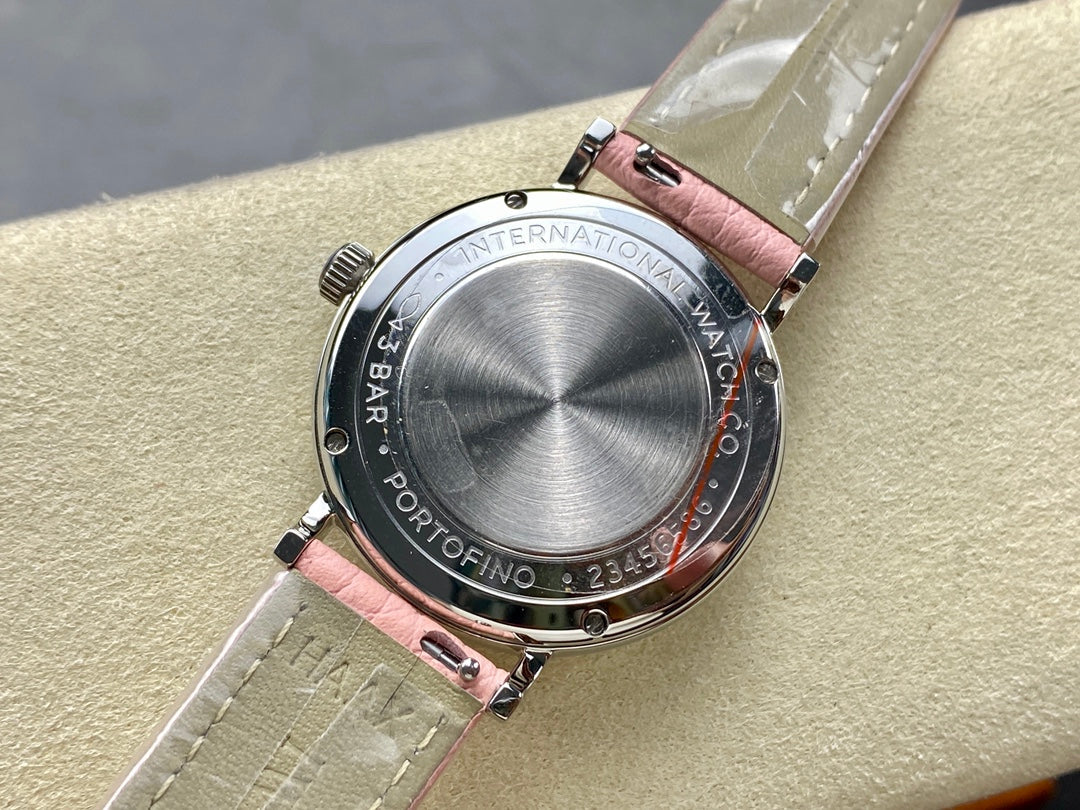 PORTOFINO AUTOMATIC 34 WATCH SILVER CASE WITH LIGHT PINK LEATHER STRAP AND DIAL