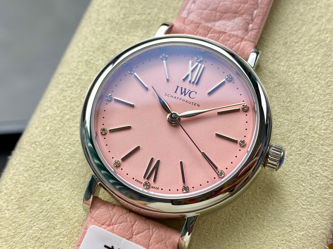 PORTOFINO AUTOMATIC 34 WATCH SILVER CASE WITH LIGHT PINK LEATHER STRAP AND DIAL