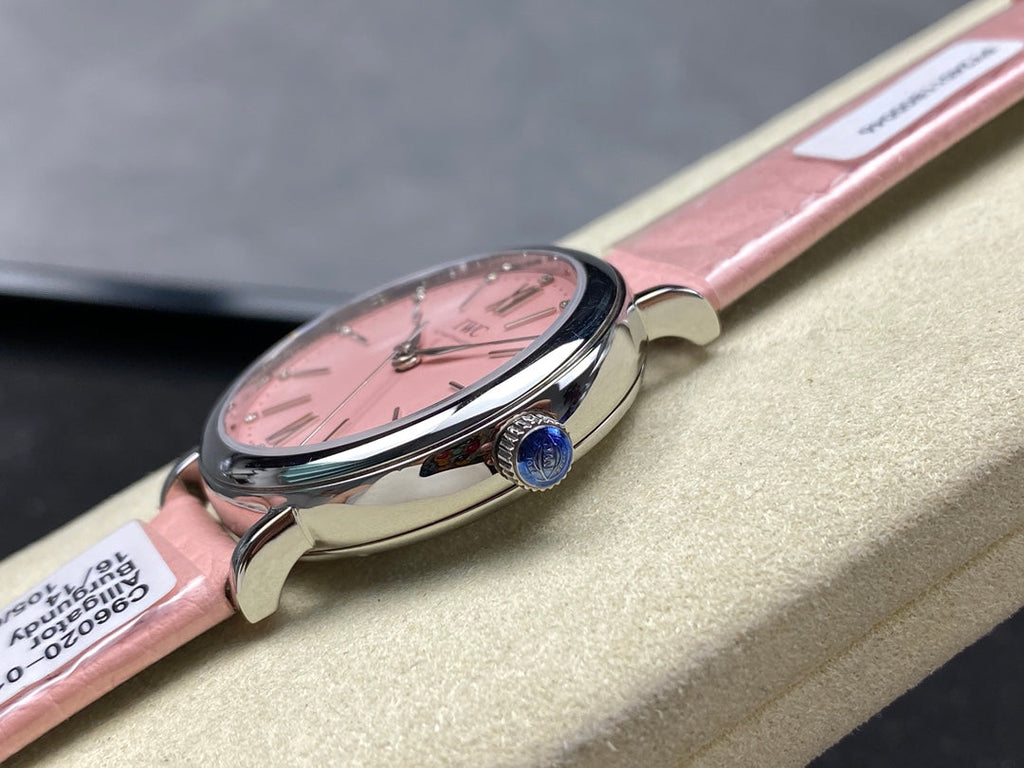 PORTOFINO AUTOMATIC 34 WATCH SILVER CASE WITH LIGHT PINK LEATHER STRAP AND DIAL
