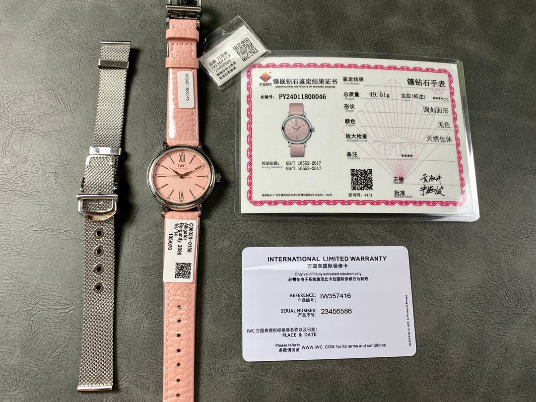 PORTOFINO AUTOMATIC 34 WATCH SILVER CASE WITH LIGHT PINK LEATHER STRAP AND DIAL