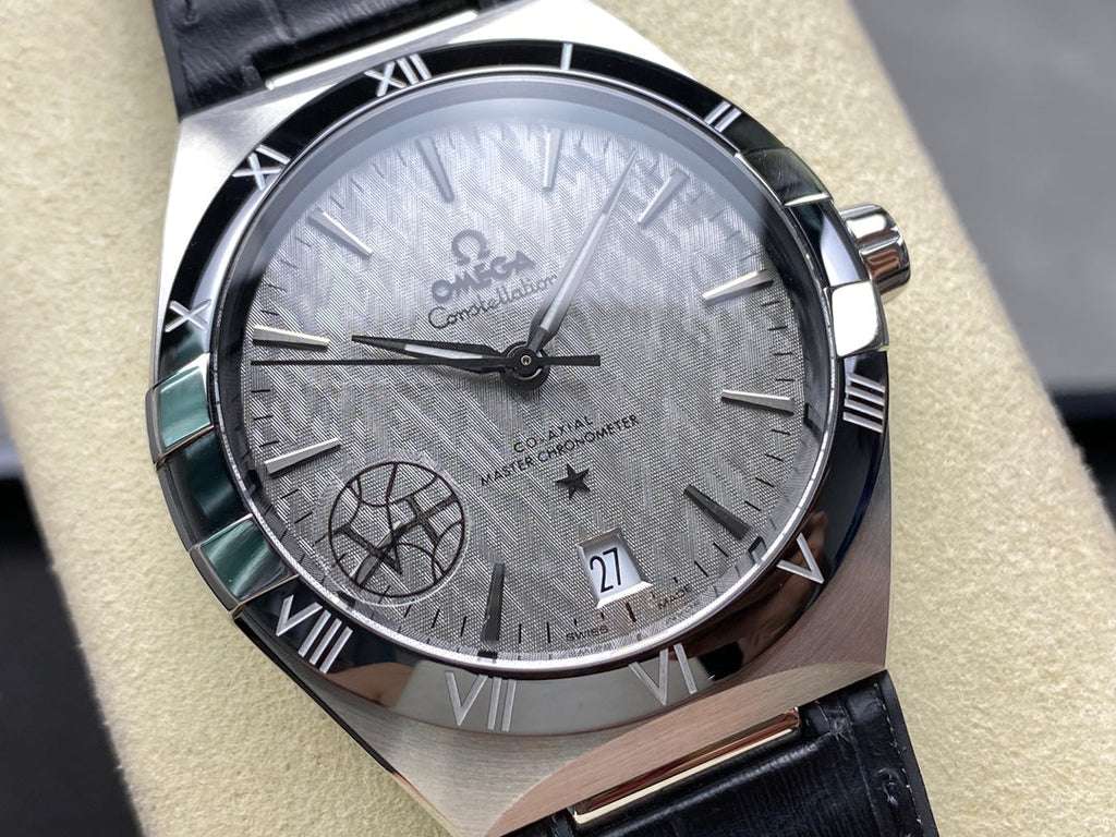WATCH OMEGA CONSTELLATION CO AXIAL MASTER CHRONOMETER 41 MM SILVER CASE WITH BLACK LEATHER STRAP