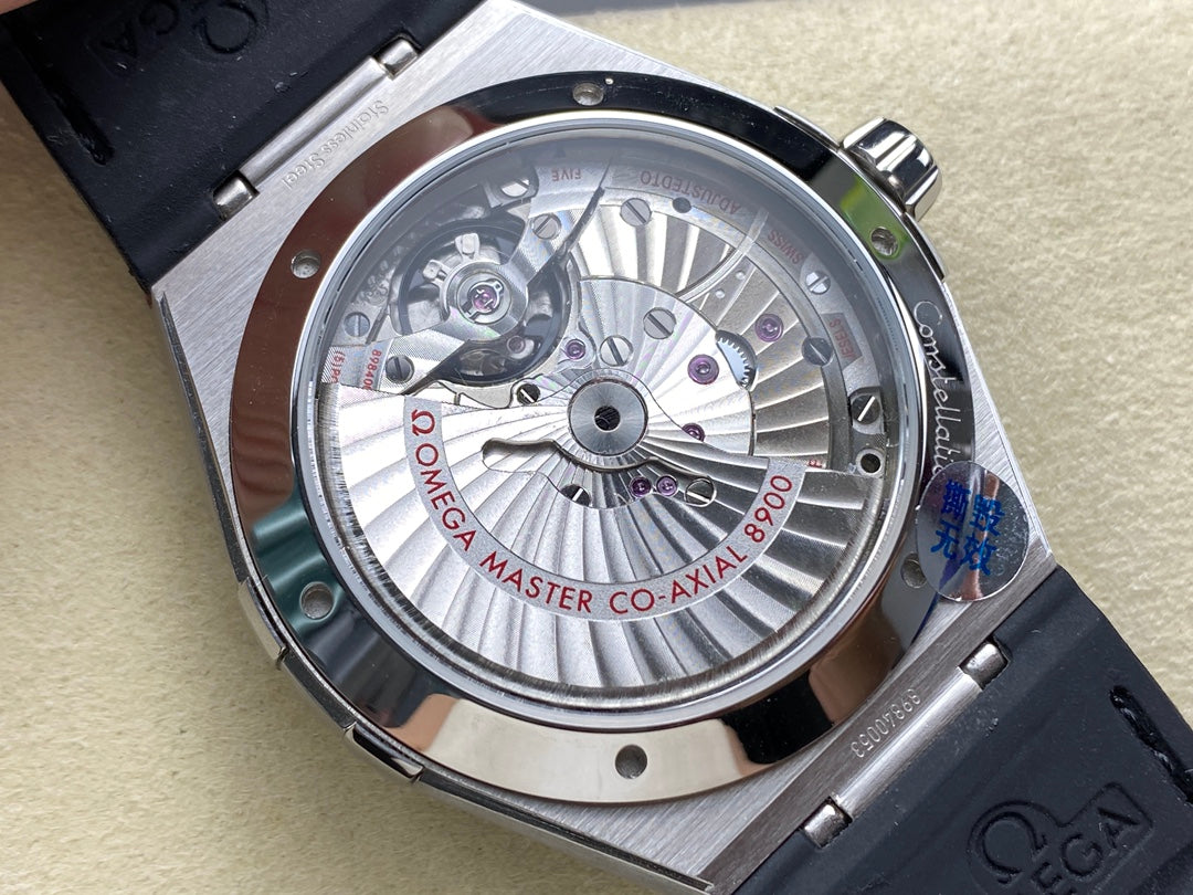 WATCH OMEGA CONSTELLATION CO AXIAL MASTER CHRONOMETER 41 MM SILVER CASE WITH BLACK LEATHER STRAP