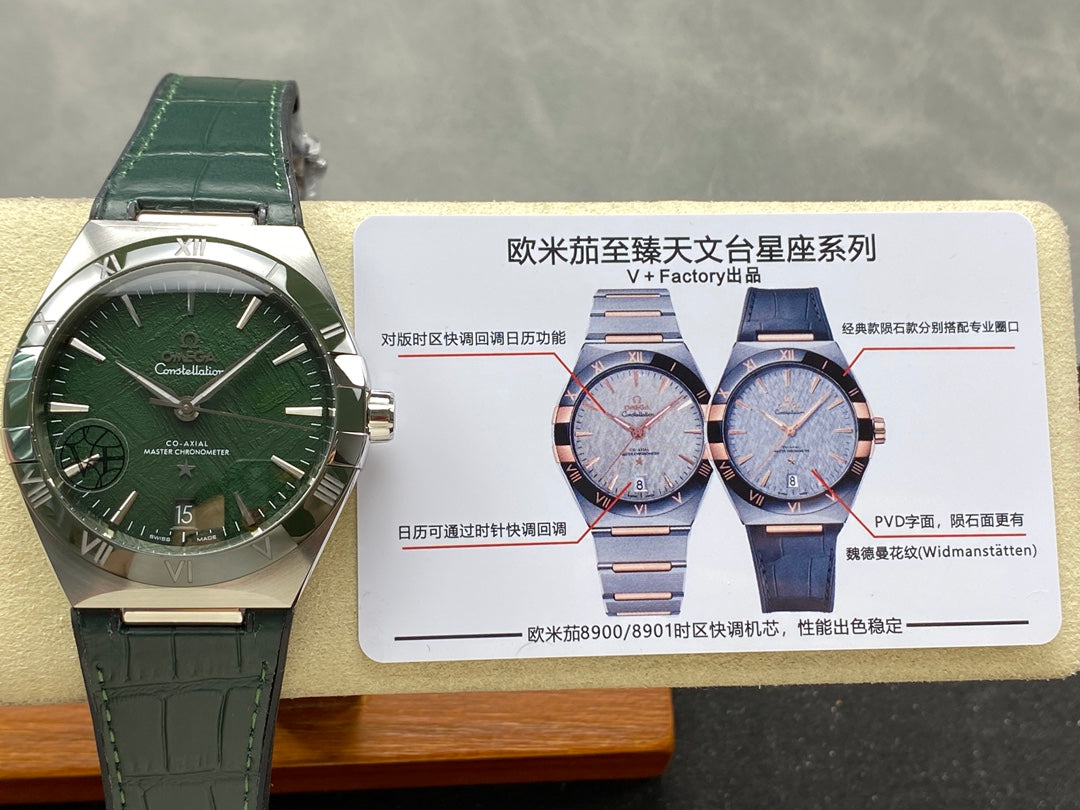 CONSTELLATION 41 MM SILVER CASE WITH GREEN FOREST DIAL AND LEATHER STRAP