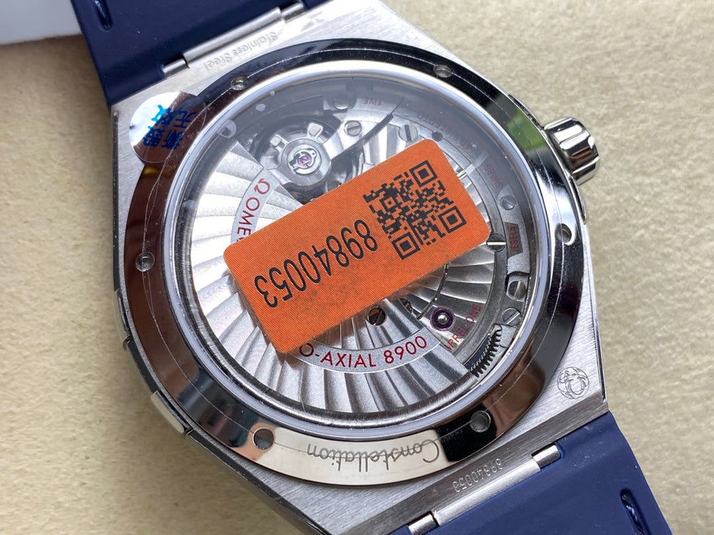 CONSTELLATION 41 MM STEEL CASE WITH WHITE DIAL AND NAVY BLUE LEATHER STRAP