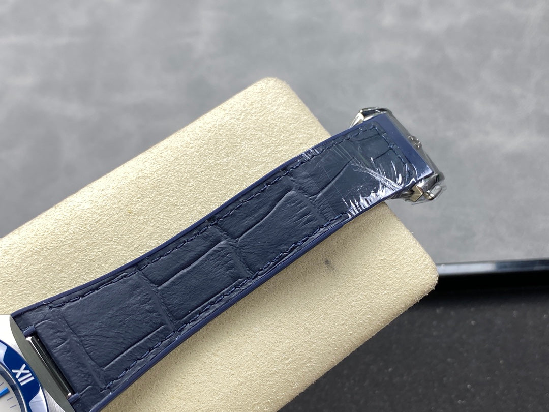 CONSTELLATION 41 MM STEEL CASE WITH WHITE DIAL AND NAVY BLUE LEATHER STRAP