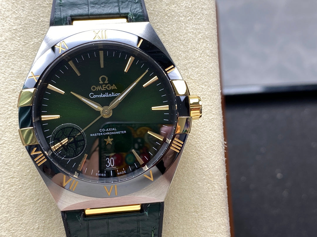 CONSTELLATION 41 MM STEEL CASE WITH GREEN FOREST DIAL AND LEATHER STRAP
