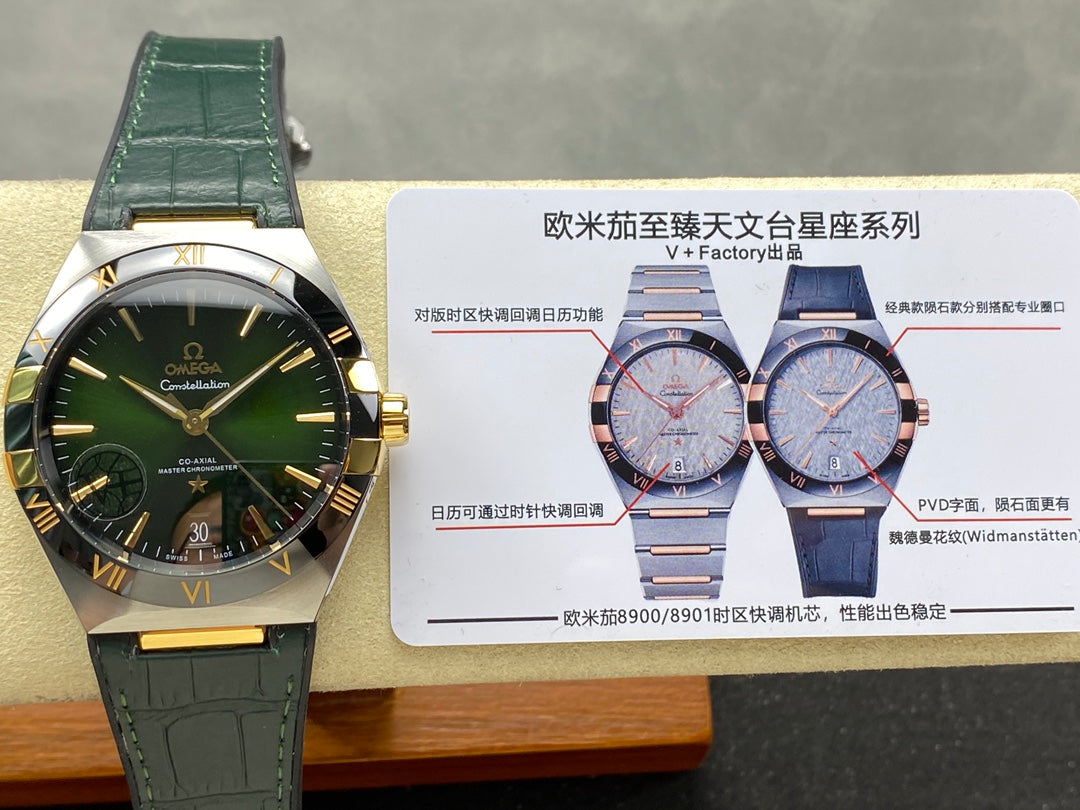 CONSTELLATION 41 MM STEEL CASE WITH GREEN FOREST DIAL AND LEATHER STRAP
