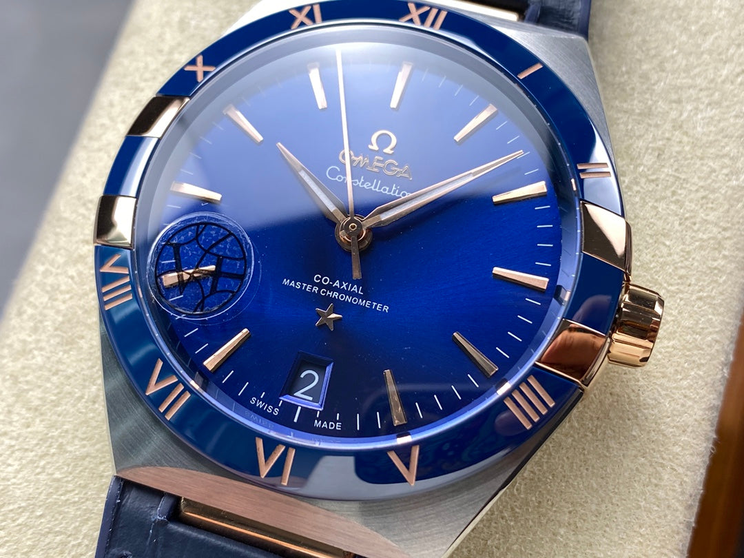 CONSTELLATION 41 MM STEEL CASE WITH NAVY DIAL AND LEATHER STRAP