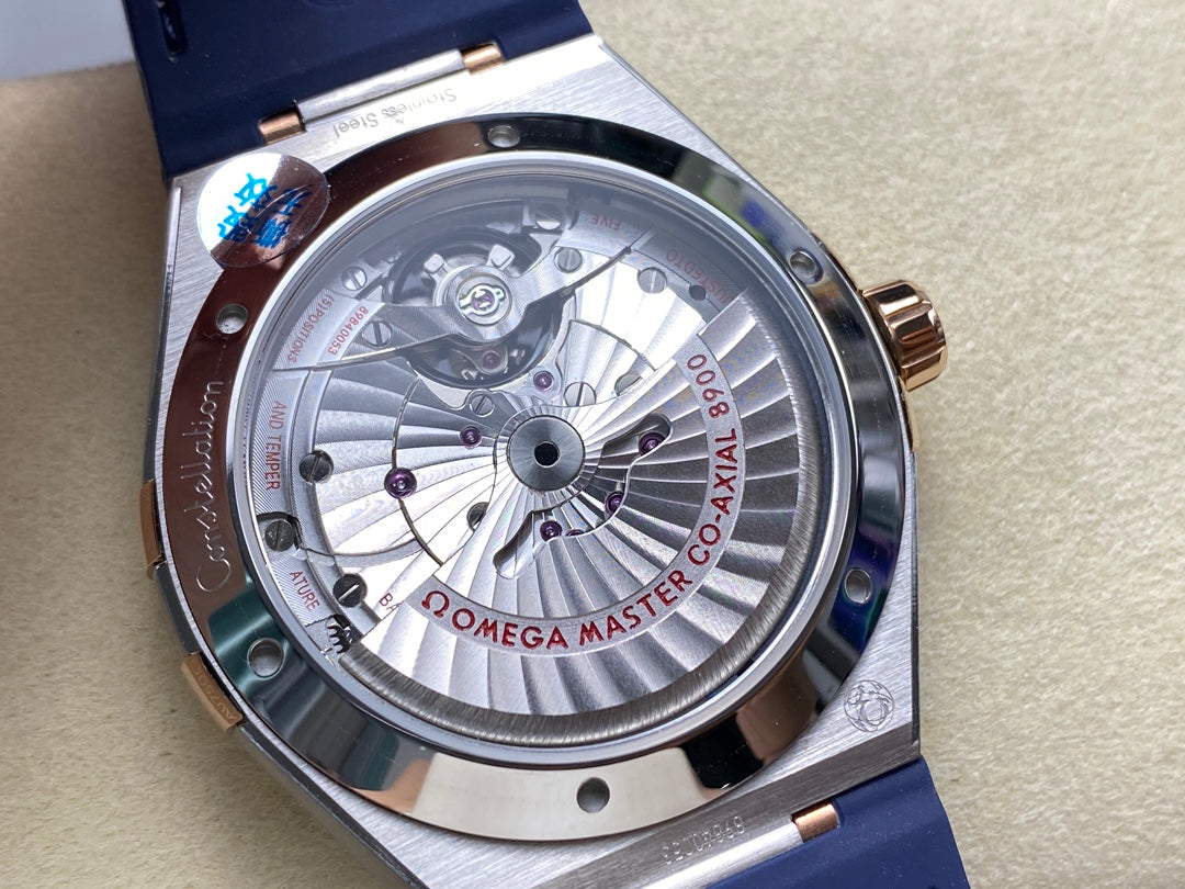 CONSTELLATION 41 MM STEEL CASE WITH NAVY DIAL AND LEATHER STRAP