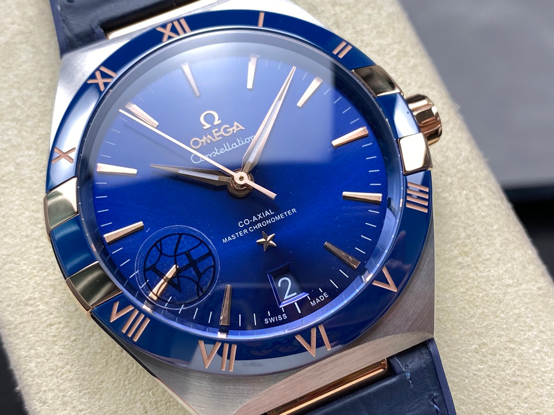 CONSTELLATION 41 MM STEEL CASE WITH NAVY DIAL AND LEATHER STRAP