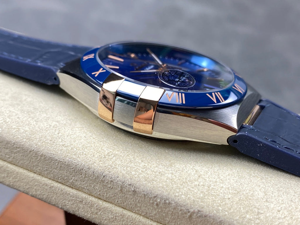 CONSTELLATION 41 MM STEEL CASE WITH NAVY DIAL AND LEATHER STRAP
