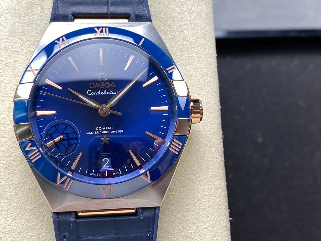 CONSTELLATION 41 MM STEEL CASE WITH NAVY DIAL AND LEATHER STRAP