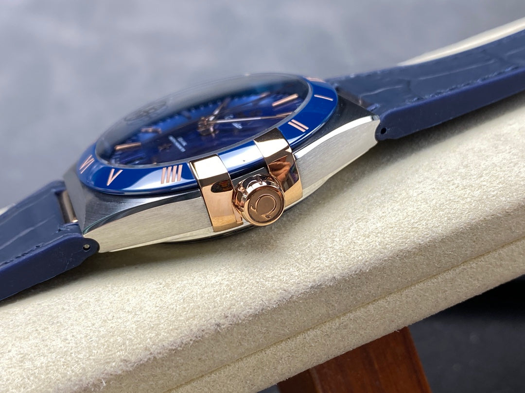 CONSTELLATION 41 MM STEEL CASE WITH NAVY DIAL AND LEATHER STRAP