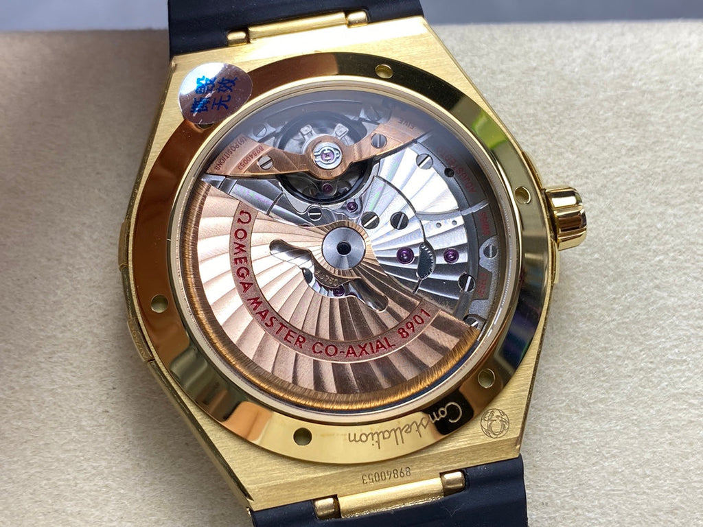 CONSTELLATION 39 MM WATCH YELLOW GOLD CASE WITH BLACK LEATHER STRAP