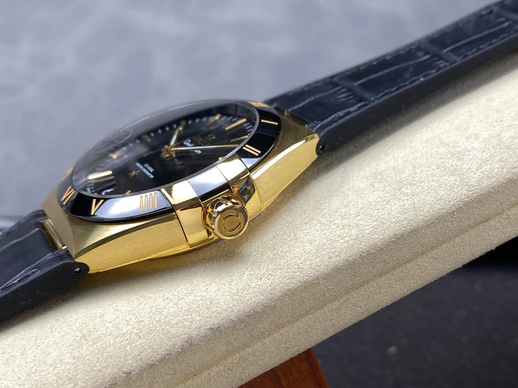 CONSTELLATION 39 MM WATCH YELLOW GOLD CASE WITH BLACK LEATHER STRAP