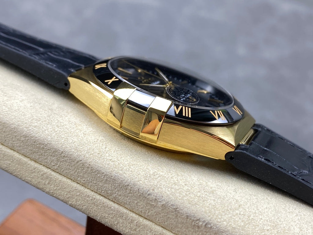 CONSTELLATION 39 MM WATCH YELLOW GOLD CASE WITH BLACK LEATHER STRAP