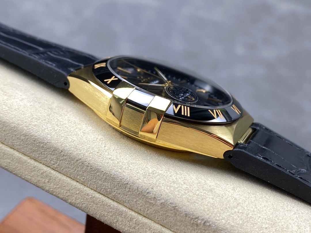 CONSTELLATION 39 MM WATCH YELLOW GOLD CASE WITH BLACK LEATHER STRAP