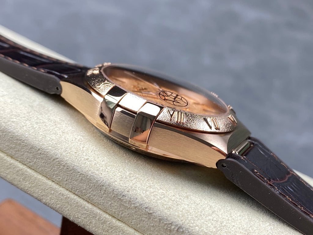 CONSTELLATION 39 MM WATCH YELLOW GOLD CASE WITH HICKORY BROWN LEATHER STRAP