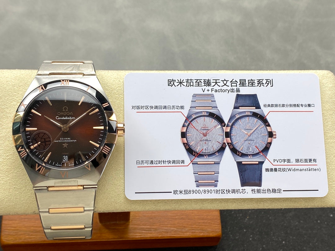 CONSTELLATION 41 MM WATCH SILVER MIX GOLD CASE WITH WINE RED DIAL