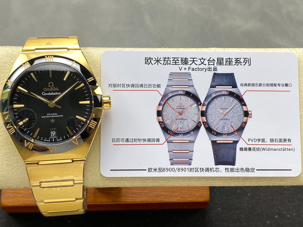 CONSTELLATION 39 MM WATCH GOLD CASE WITH BLACK DIAL