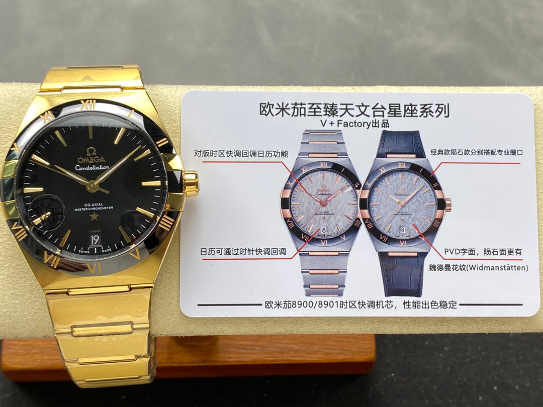 CONSTELLATION 39 MM WATCH GOLD CASE WITH BLACK DIAL