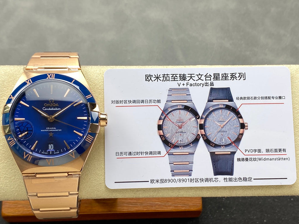 CONSTELLATION 39 MM WATCH ROSE GOLD CASE WITH NAVY BLUE DIAL