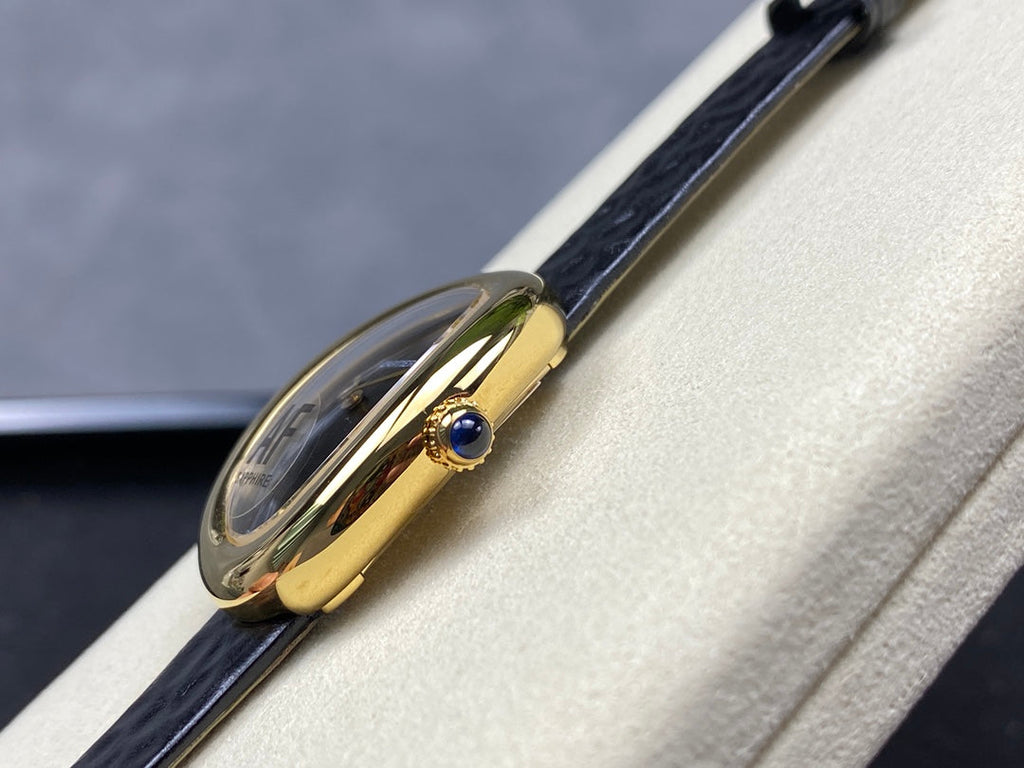 BAIGNOIRE MINI MODEL WATCH GOLD CASE WITH BLACK LEATHER STRAP