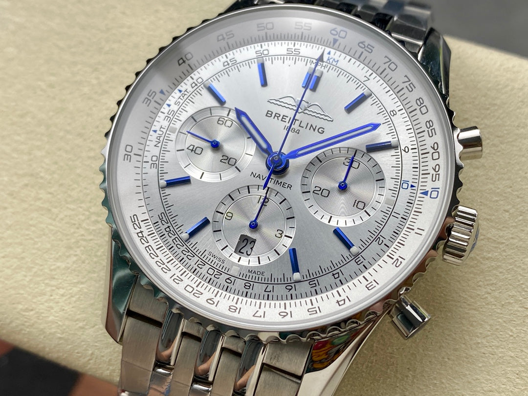 NAVITIMER B01 CHRONOGRAPH 43 ALL STEEL SILVER MIX WHITE DIAL