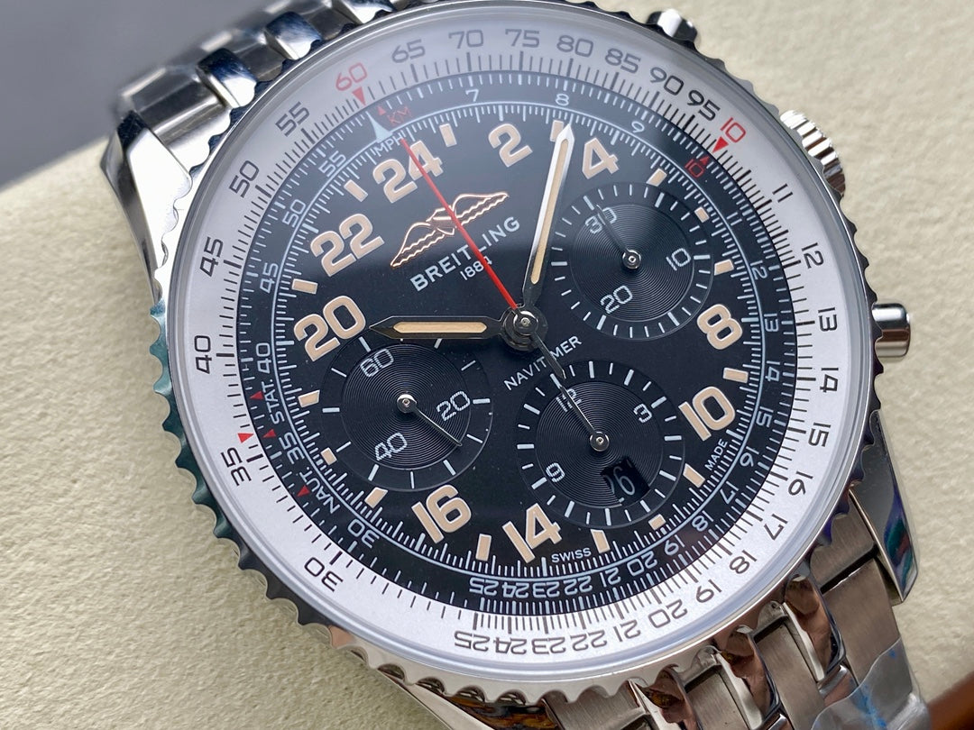 NAVITIMER B01 CHRONOGRAPH 43 ALL STEEL BLACK MIX WHITE DIAL