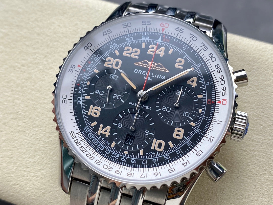 NAVITIMER B01 CHRONOGRAPH 43 ALL STEEL BLACK MIX WHITE DIAL