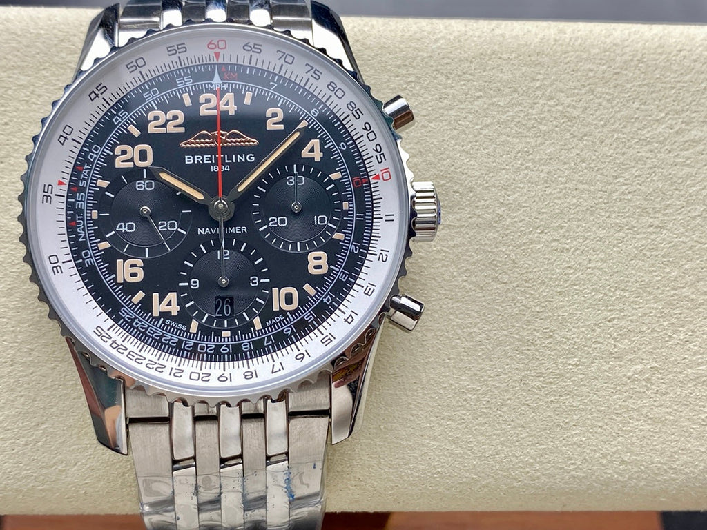 NAVITIMER B01 CHRONOGRAPH 43 ALL STEEL BLACK MIX WHITE DIAL