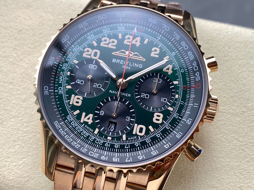 NAVITIMER B01 CHRONOGRAPH 43 ALL RED GOLD BLACK MIX GREEN DIAL