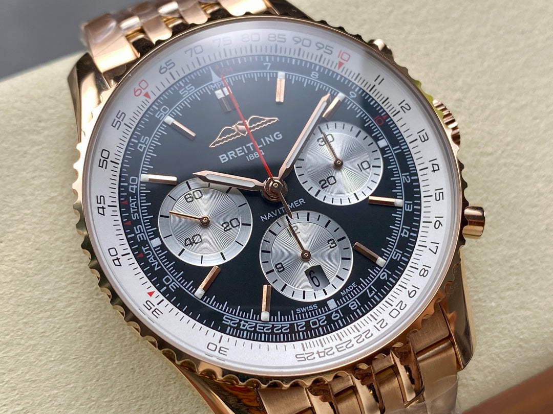 NAVITIMER B01 CHRONOGRAPH 43 ALL RED GOLD BLACK MIX SILVER WHITE DIAL