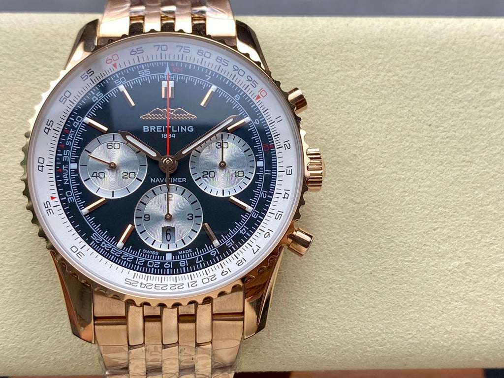 NAVITIMER B01 CHRONOGRAPH 43 ALL RED GOLD BLACK MIX SILVER WHITE DIAL
