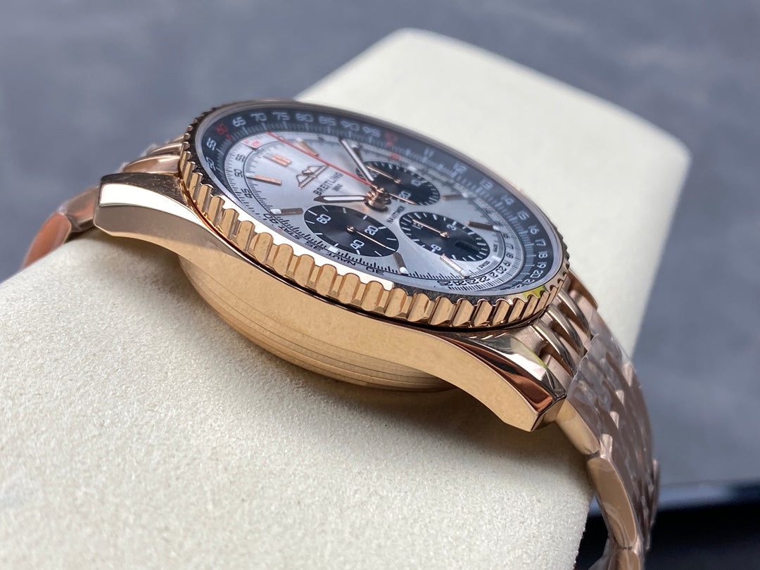 NAVITIMER B01 CHRONOGRAPH 43 ALL RED GOLD SILVER MIX BLACK DIAL