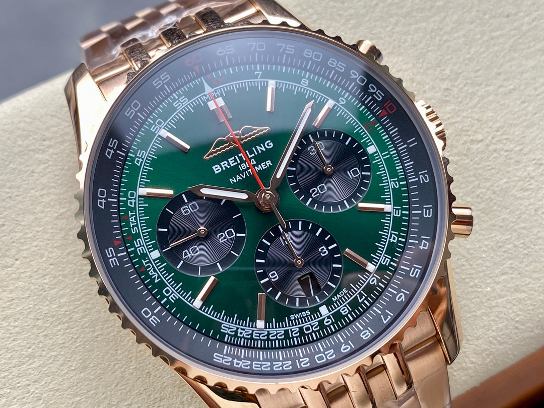 NAVITIMER B01 CHRONOGRAPH 43 ALL RED GOLD BLUE MIX GREEN DIAL