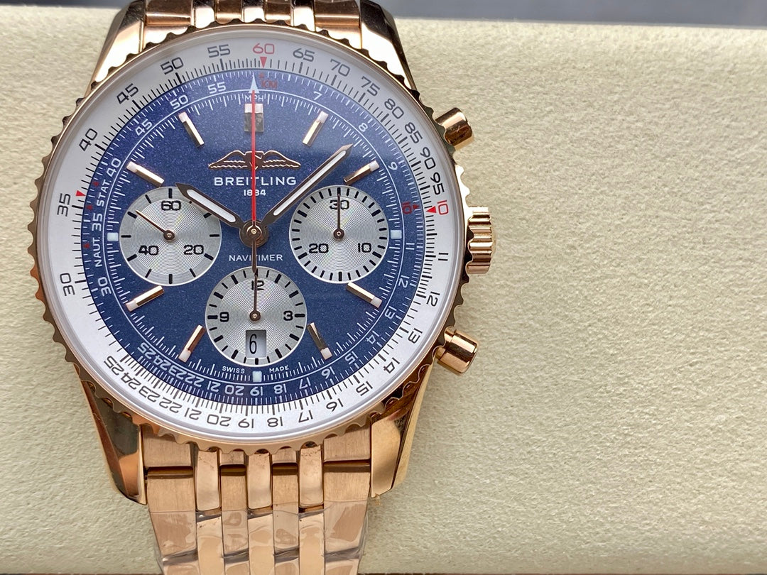 NAVITIMER B01 CHRONOGRAPH 43 ALL RED GOLD BLUE MIX WHITE DIAL