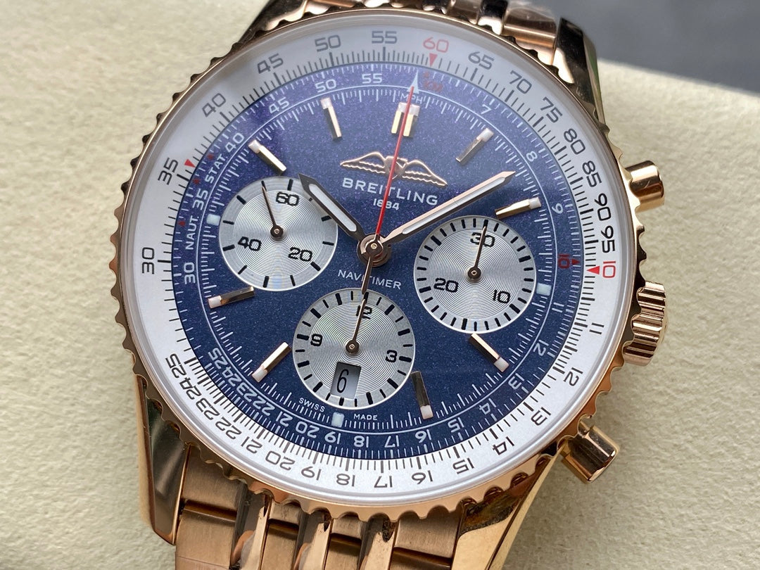 NAVITIMER B01 CHRONOGRAPH 43 ALL RED GOLD BLUE MIX WHITE DIAL