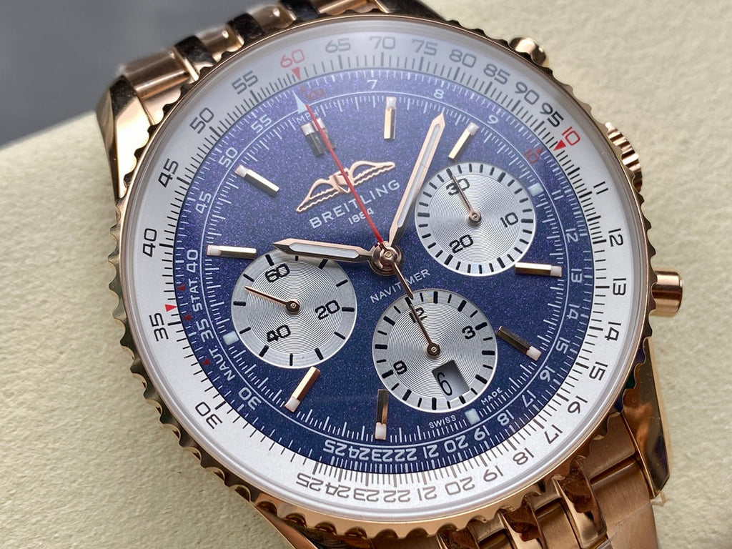 NAVITIMER B01 CHRONOGRAPH 43 ALL RED GOLD BLUE MIX WHITE DIAL