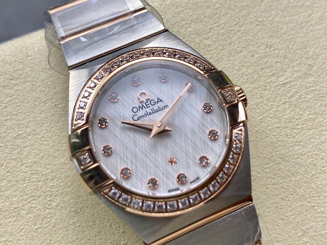 CONSTELLATION PETITE WATCH SILVER AND ROSE GOLD CASE WITH CRYSTALS