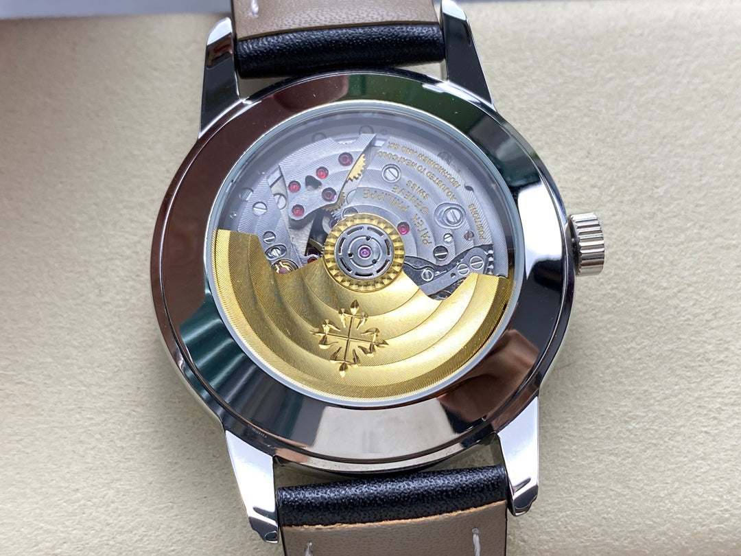 CALATRAVA STEEL CASE BLACK CALFSKIN STRAP