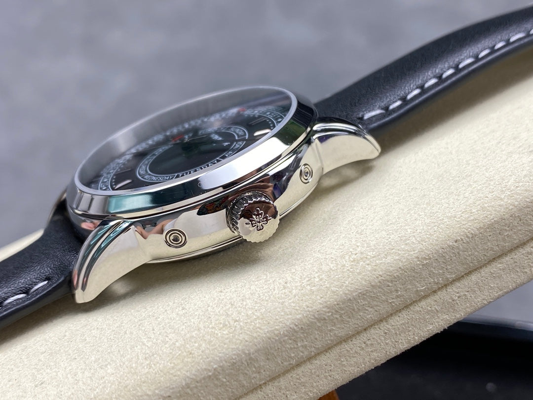 CALATRAVA STEEL CASE BLACK CALFSKIN STRAP